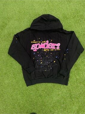 Black Graphic 'Spiders' Pullover Hoodie for Men